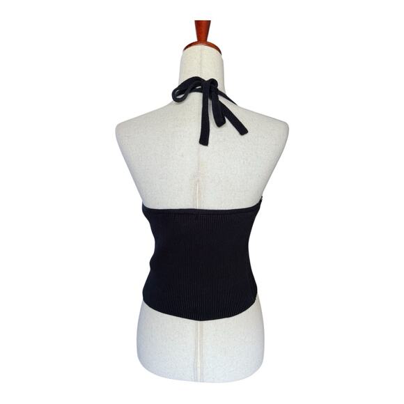 Wet Seal Black Embroidered Knit Halter Top Boho Floral Y2K Ribbed Stretch S - Picture 3 of 6